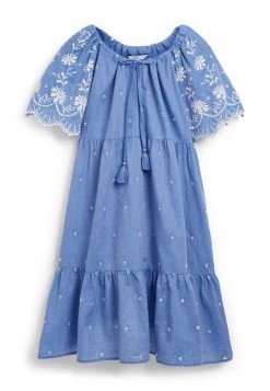 Next Damen SHORT SLEEVE BRODERIE MINI KAFTAN - Freizeitkleid - Blue