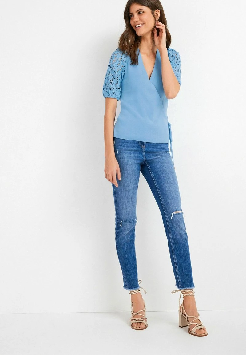 Next Damen BRODERIE SLEEVE WRAP - T-Shirt Basic - Blue 1 Next Damen BRODERIE SLEEVE WRAP - T-Shirt Basic - Blue