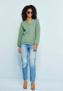 Next QUILTED V NECK - Sweatshirt - Green | Damen
