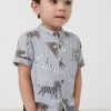 Next Kinder SHORT SLEEVE ZEBRA PRINT GRANDAD COLLAR - Hemd - Monochrome