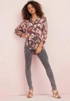 Next Damen SHEER LONGLINE - Hemdbluse - Pink Tie Dye