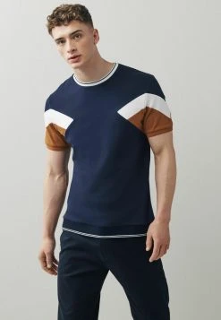 Next Herren BLOCKED - T-Shirt Print - Navy Blue Tan Brown
