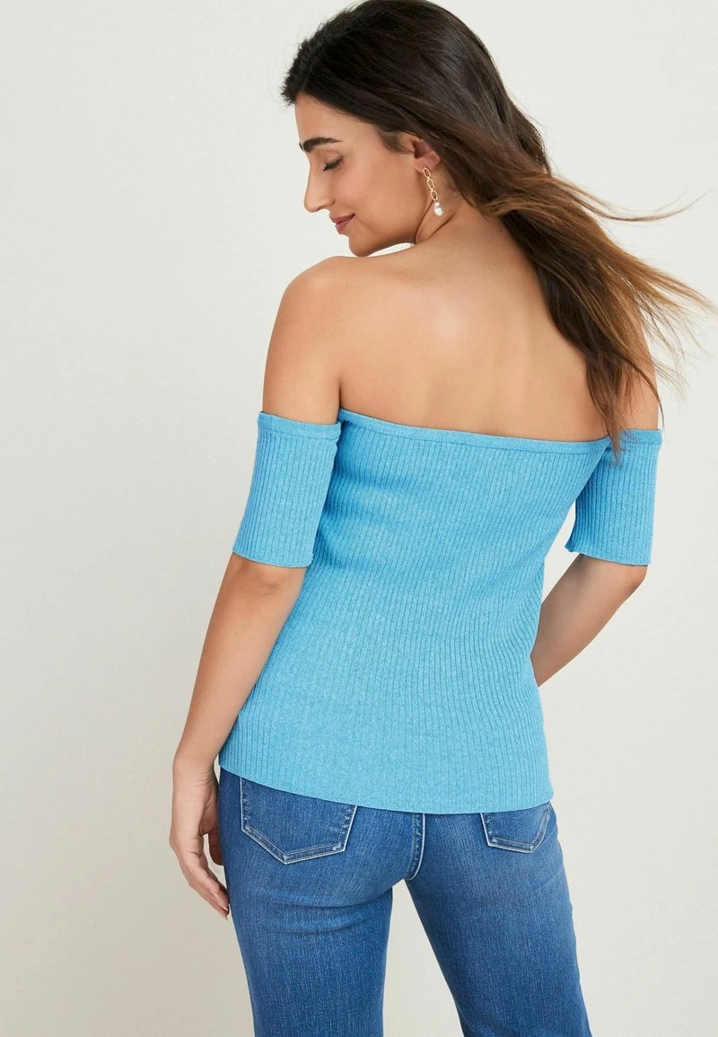 Next Damen BARDOT SHORT SLEEVE - T-Shirt Basic - Blue 1 Next Damen BARDOT SHORT SLEEVE - T-Shirt Basic - Blue