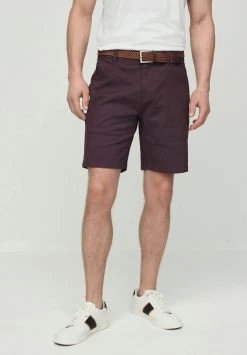 Next Herren BELTED WITH STRETCH - Shorts - Burgundy Red Ditsy Print