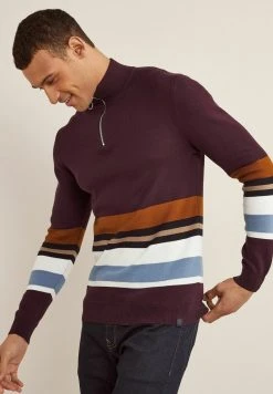 Next Herren COLOURBLOCK ZIP NECK - Strickpullover - Red