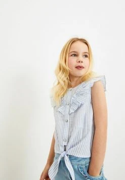 Next Kinder TIE FRONT FRILL - Bluse - Blue