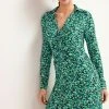 Next Damen LONG SLEEVE RUCHED - Blusenkleid - Green Floral Print
