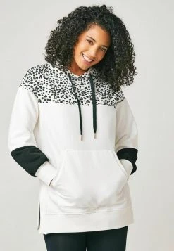 Next Damen LONGLINE - Kapuzenpullover - Ecru Cream Colourblock