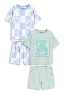 Next Kinder 2 PACK - Nachtwäsche Set - Blue Green Checkerboard Flower