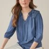 Next Damen BLEND EMBROIDERED COLLAR - Bluse - Blue