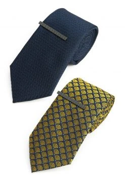 Next Herren TEXTURED 2 PACK WITH CLIP - Krawatte - Yellow Dark Blue