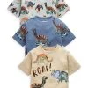 Next Kinder 3 PACK OVERSIZED - T-Shirt Print - Blue Ecru Cream Watercolour Dino