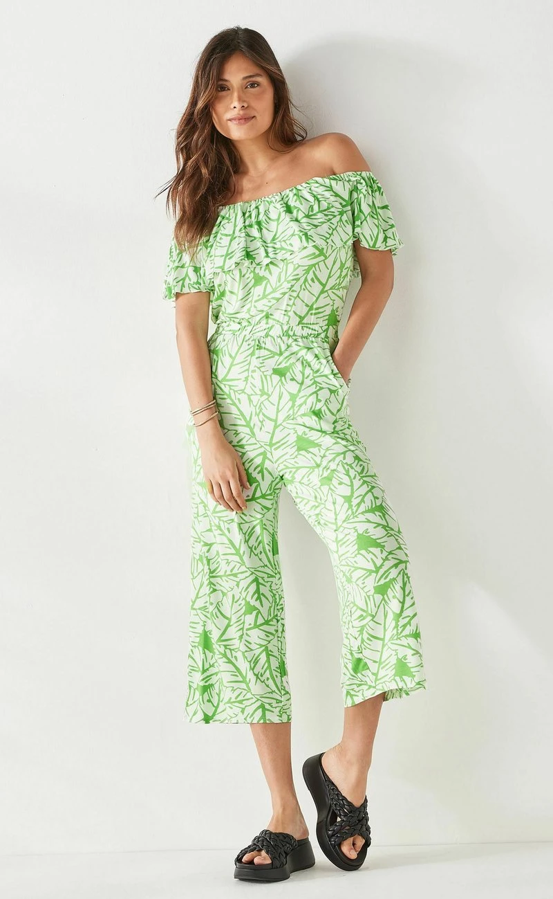 Next Damen OFF SHOULDER - Jumpsuit - Green Floral 1 Next Damen OFF SHOULDER - Jumpsuit - Green Floral
