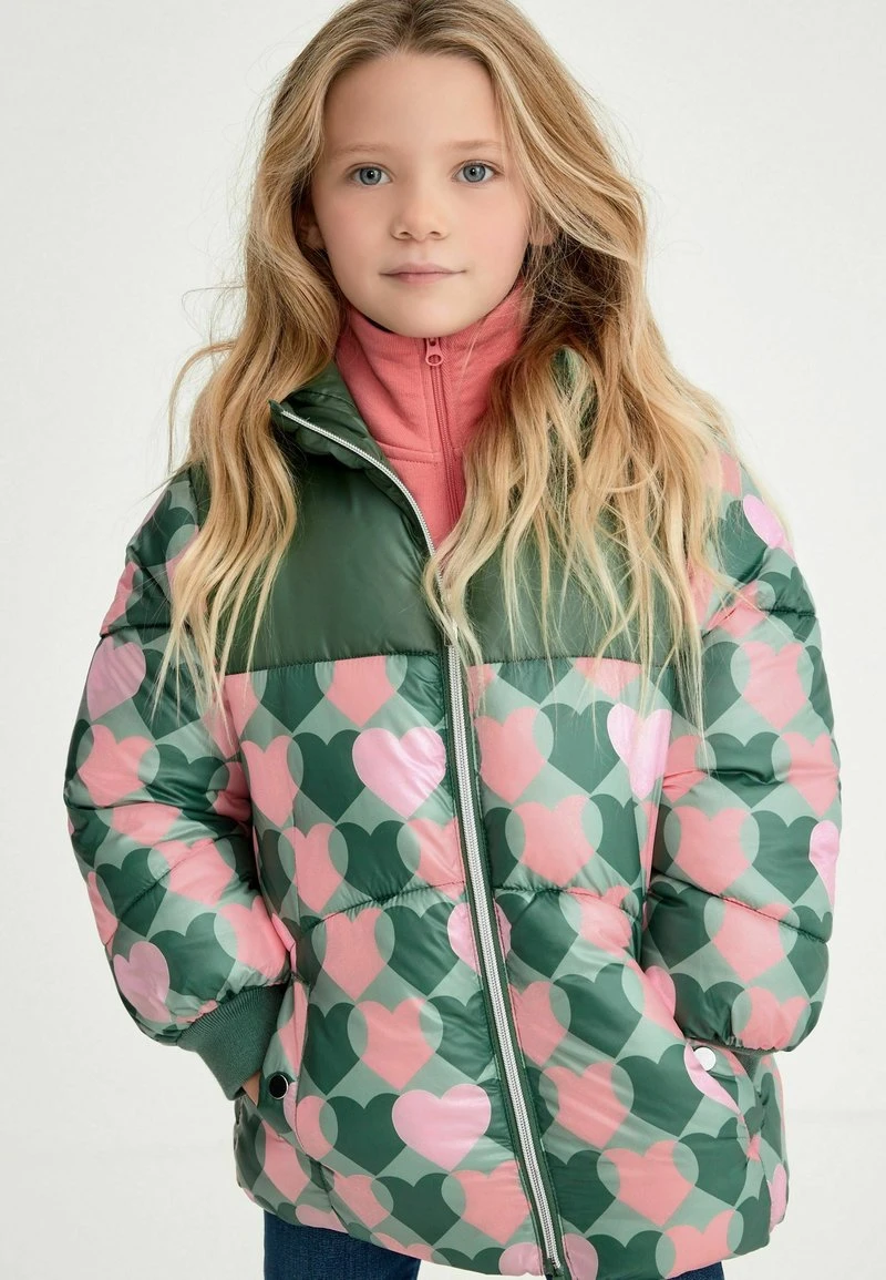 Next Kinder SHOWER RESISTANT HEART PRINT PADDED - Wintermantel - Khaki Green 1 Next Kinder SHOWER RESISTANT HEART PRINT PADDED - Wintermantel - Khaki Green