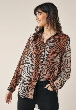 Next Damen SHEER LONGLINE - Hemdbluse - Brown Animal