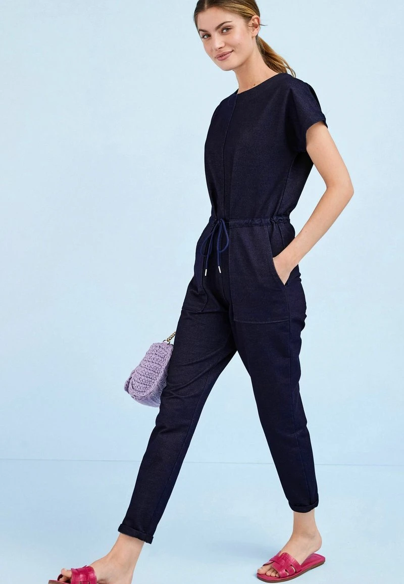 Next Damen TIE WAIST SHORT SLEEVE - Jumpsuit - Mid Blue 1 Next Damen TIE WAIST SHORT SLEEVE - Jumpsuit - Mid Blue