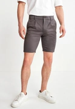 Next Herren SLIM FIT - Shorts - Charcoal Pleated