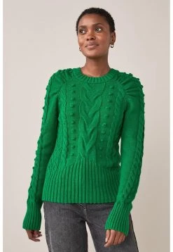 Next Damen PUFF SLEEVE CABLE - Strickpullover - Green