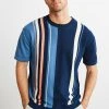 Next Herren KNITTED - T-Shirt Print - Navy Blue Pink Vertical Stripe