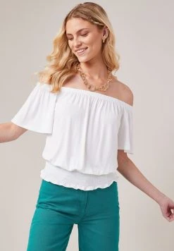 Next Damen BARDOT SHORT SLEEVE - T-Shirt Print - White Stitch