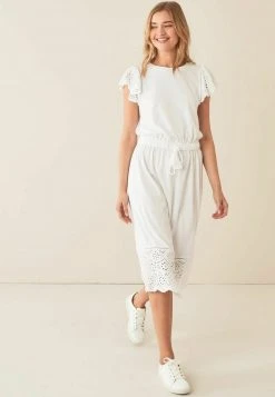 Next Damen BRODERIE TRIM SHORT SLEEVE MINI - Freizeitkleid - White