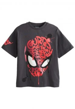 Next MARVEL - T-Shirt Print - Charcoal Grey Graffiti Spider-man | Kinder