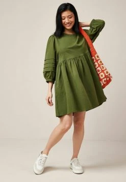 Next VOLUME SLEEVE - Jerseykleid - Khaki Green | Damen -Next Verkäufe 2022 f9f19dbed135427d9fbf1bacf0c273c8