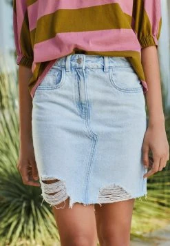 Next Damen RIPPED DENIM MINI - Jeansrock - Bleach